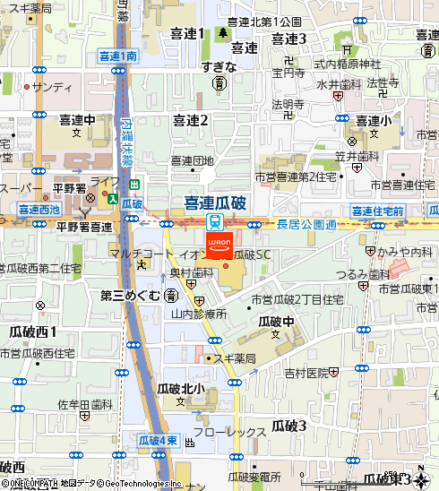 イオン喜連瓜破駅前店付近の地図